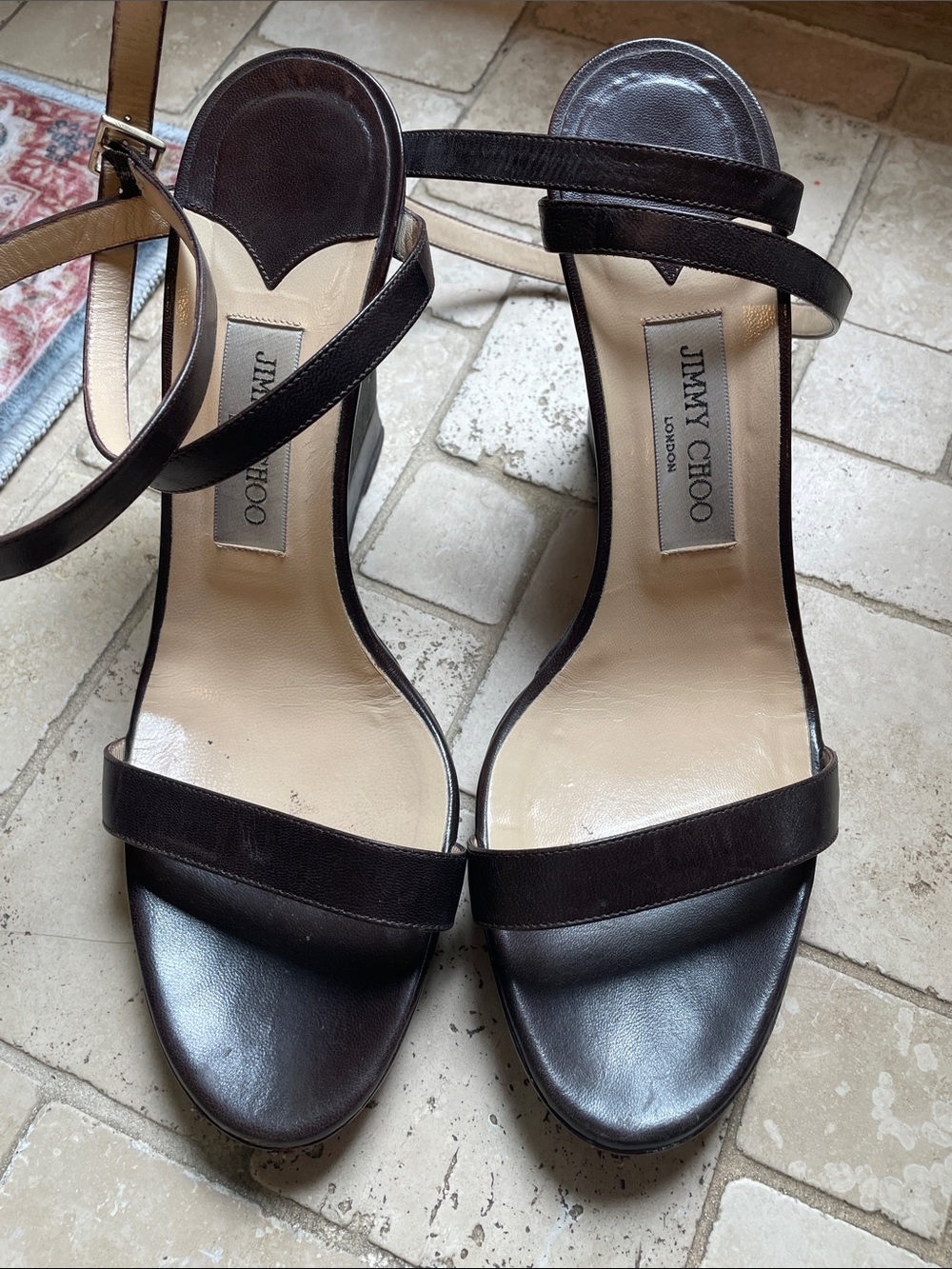 Jimmy Choo Women's Brown Leather Wedge Sandals with Ankle Strap Authentic 41 - Picture 2 of 11